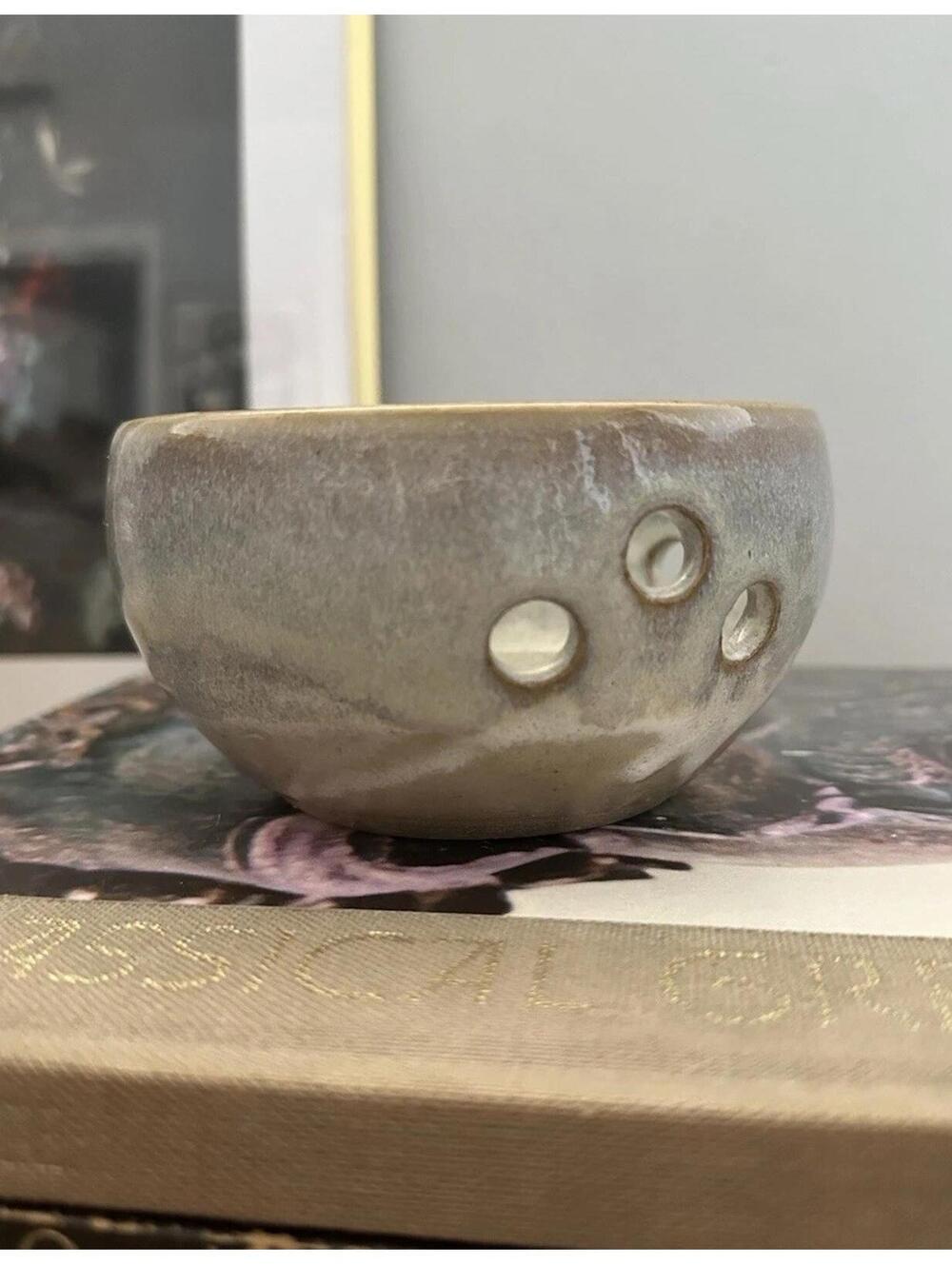 Vintage Studio Pottery Candle Holder Bowl w/ Holes Rustic Glaze Artisan Ceramic - Picture 4 of 6